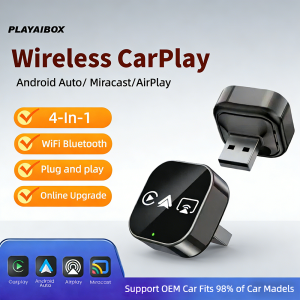 2026 Upgrade 4-in-1 Wired to Wireless CarPlay Android Auto Adapter with Screen Mirroring ios CarPlay/Android Auto/Mirroring