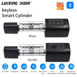 TTLock/Support Tuya App Bluetooth Fingerprint Digital Cylinder Lock with APP/Password/RFID Card/Key Unlock V1 Adjustable Length
