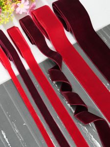 Wine Red Double-Sided Velvet Flocking Ribbon Velvet Ribbon DIY Handmade Bow Material Clothing Bow Tie Belt