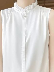 French Style Sleeveless Earlet Collar Base Layer Summer New Inner Satin Blouse Top High End Feeling Vest Commute Loose Fit Regular Length Pure Color