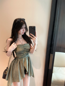 GUZILIAN | Unique Beautiful Irregular Denim Strap Vest Women Summer Thai Spicy Girl One Shoulder Tube Top Small Top Korean Style Slim Fit