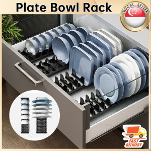 🇸🇬【SG stock】 Adjustable Plate Bowl Rack Storage | Cabinet Drawer Dinnerware Retractable Holder | Sink Countertop Organizer