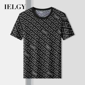 Ielgy Áo thun nam tay ngắn in dáng rộng thoáng khí Lụa băng