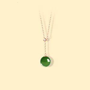 Montagne Jewelry 18K Pure Gold Necklace Y necklace Design Fine Jewellery Natural Green Jade Pendant Fashion Necklace