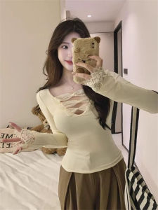 Elegant Lace Patchwork V-neck Fitted French Tee
