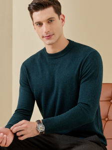 ผู้ชายซักด้วยเครื่องได้ เสื้อสเวตเตอร์แคชเมียร์ 100 แคชเมียร์บริสุทธิ์คอกลมหนา ฤดูใบไม้ร่วง ฤดูหนาว สีทึบหนุ่มแพะแคชเมียร์เสื้อฐาน