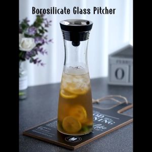 Elegant Borosilicate Glass Pitcher with Airtight Lid for Fridge - Heat Resistant Water Jug Large Capacity