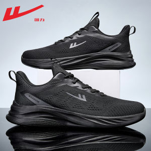 รองเท้าวิ่งผู้ชาย Warri 2025 รองเท้ากีฬาแบบใหม่สำหรับฤดูใบไม้ผลิ สีดำ ตาข่ายระบายอากาศ น้ำหนักเบา รองเท้าวิ่งระบายแรงกระแทก