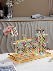 Colorful Glass Cup Tea Cup Set for Home Living Room Large Capacity Heat Resistant Cold Water Pot Juice Cup European Style Crystal Glass