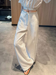 Quần Ống Rộng Bằng Vải Lanh Trắng Ôm Vừa Vặn Cạp Cao Mùa Hè 2025 Quần Dài Bằng Cotton Lanh Mỏng Mới Cho Nữ