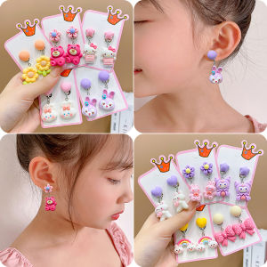 Childrens Ear Clip Girls Baby No Ear Hole Anti-Pain Pseudo Earrings Super Cute Cute Princess Cartoon Earrings Eardrop Jewelry