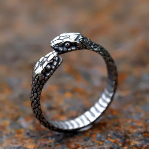 Nhẫn Nam Thép Không Gỉ 316L Phong Cách Viking Thiết Kế Rắn Hai Đầu Trang Sức Thời Trang Chủ Đề Động Vật Quà Tặng