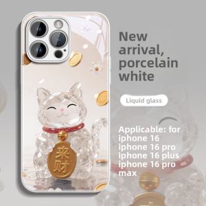 LINGZHICAI | Crystal Lucky Cat Design Phone Case for iPhone 17 Pro 15 16 Pro Max 14 13 12 XR Air - New Trendy High-End Full-Cover Anti-Shock