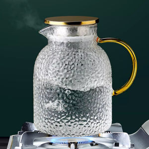 High Borosilicate Glass Cold Water Pitcher Hammered Design Large Capacity