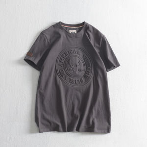 Mens Short Sleeve T-Shirt Pure Cotton American Style Summer Brand Casual round Neck Top Fashionable Youth Trend Slim Fit