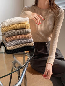 Chic Early Autumn Knitted Base Shirt Womens Inner Wear round Neck Long Sleeve Trendy Sweater Top for Autumn Winter