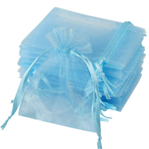 100PCS Blue Organza Bags Mesh Organza Jewelry Bags Drawstring Small Drawstring Favor Pouches Christmas Candy Wedding Birthday