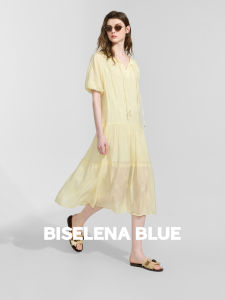BEIQIANI | Walnut Embroidery Puff Sleeve Loose V-Neck Tie Long Dress