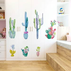 Decal giấy dán tường Cây Xương Rồng Nghệ Thuật Có Keo Sẵn - Phong cách Bắc Âu Trang trí Phòng Khách Phòng Ngủ