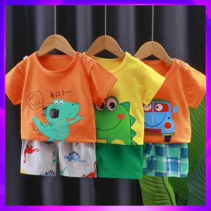 ชุดเด็กผ้าฝ้ายแท้ฤดูร้อนสำหรับเด็กผู้หญิง ชุดเสื้อยืดแขนสั้นกางเกงขาสั้น ชุดเด็กชาย ชุดแฟชั่นสำหรับเด็ก ชุดสองชิ้น