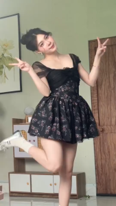 CR_ Đầm công chúa xinh đầm tiểu thư sang chảnh đầm váy đi tiệc quyến rũ  đính Hoa Lưới xoè trễ vai form corset dáng mini