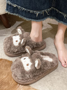 Womens Cotton Slippers Autumn Winter New Cartoon Cute Lamb Warm Plush Home Cover Head Slippers Low Heel Flat Bottom Rubber Foam