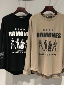 plus Size Womens Long Sleeve T-Shirt Lazy Style Arc Pattern Hem 300 Pounds Spring Autumn Loose Fit round Neck Commute Wear