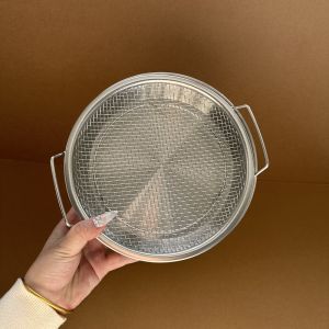 BoShang Home 304 Stainless Steel Fried Snack Plate Double Ear Oil Drain Plate for Fried Chicken And French Fries Drain Net Plate