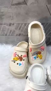 Dép sục Cross Clogs nữ đế cao 5cm chất liệu EVA siêu nhẹ kèm 8 sticker dễ thương có quai hậu - iDÉP SL062 (Trắng)