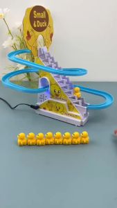 Kids Electric Small Duck Climbing Stairs Toy DIY Rail Racing Track Music Roller Coaster Duck Toy Baby Kids Gift