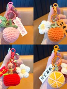 Adorable Knitted Wool Keychain with Cute Orange Car Pattern for Ladies Perfect Bag Accessory for Precision Automobile Design