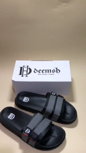 Mdr Sendal Slop Pria Serat Elastis Tahan Air Motif Plain Hitam Polos Nyaman