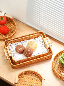 Handwoven Plastic Fruit Basket round Plate Chinese Style Bread Basket Home Storage Basket Vinegar Basket Handmade Wickerwork