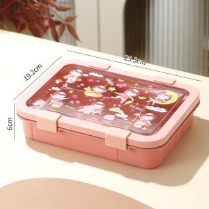1500ML Cartoon Lunch Box Portable Rectangular Kids Students Office Benton Box Leakproof Food Container Microwave Oven Tableware