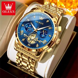 OLEVS 2856 New Mens Watches Classic Multifunction Flywheel Chronograph Original Quartz Wristwatch Moon Phase Waterprpoof Reloj