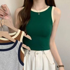 QIAOCHENXIAN | Cotton Colorful Short Crop Tank Top for Women Spring Summer Stylish Slimming Inner Outer Wear Sleeveless