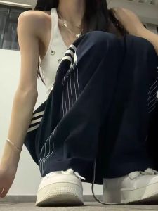 American Style Sporty High Waist Loose Wide Leg Pants Womens Spring Thin Casual Sweatpants for Junior And High School Students