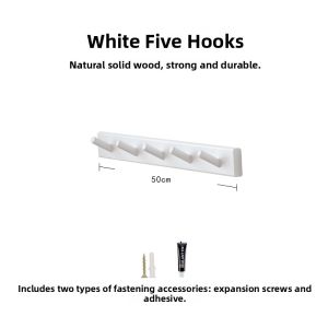 Solid Wood Wall Mounted Coat Hook Entrance Hallway Clothes Key Holder No Drilling Required Multi-Purpose Storage Organizer