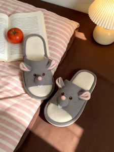XIXITIAO | Cute Cartoon Rat Breathable Cotton Linen Slippers