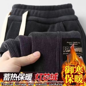 Mens Casual Corduroy Pants Spring Autumn Winter Loose Trousers Korean Style Sports Workwear Large Size Elastic Waist