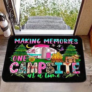 VIKAMA Camping Campsite RV Campfire Pine Tree Art Flannel Door Mat Non Slip Entryway Bedroom Living Room Home Decor Festive Soft