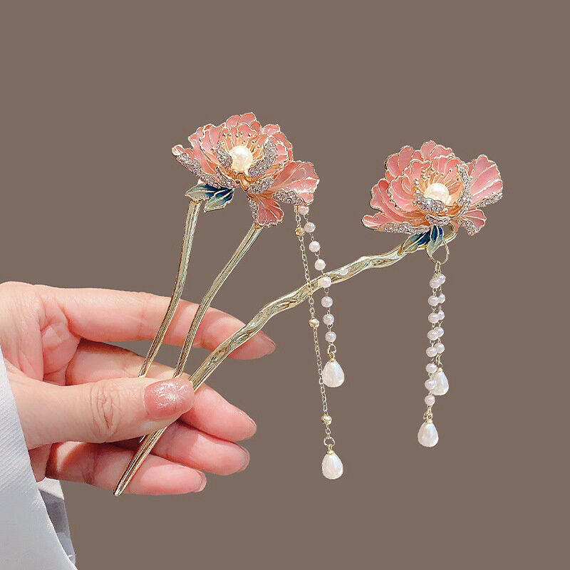 ZTOYL Tua Hanfu tóc đũa headpieces U hình dạng ngọc trai hoa tóc ngã ba kẹp tóc phụ kiện tóc phong cách Trung Quốc tóc dính Đảng