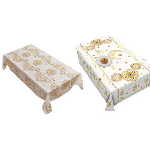 【24Hours Shipped】Festive Home Decor Ramadan Table Cover with Moon and Stars Pattern Reusable Washable Bohemian Geometric Design