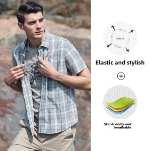 Jeep | Jeep Plaid Shirt Mens Summer Anti-scratch Casual Color Block Top Thin Soft Skin-friendly Square Collar Shirt City Outdoor
