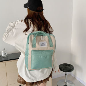 New Fashion Color Block Handheld Dual Shoulder Bag Women Casual Outdoor Travel Bag Korean Large Capacity Bookbag Trendy