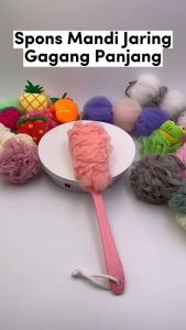 Spons Mandi Jaring Gagang Panjang Shower Puff With Long Handle Tongkat Sikat Punggung Pembersih Daki Spon Busa Penggosok Badan Body Brush Bath Ball Sponge - HOMIA