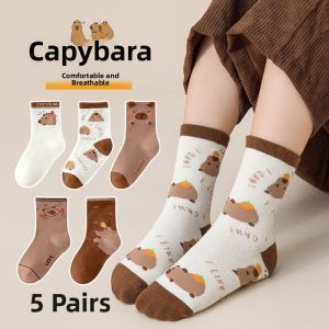 Childrens Mid-calf Socks Thin Mesh Cotton Socks for Boys And Girls Summer White Cartoon Capybara Breathable Socks Kids