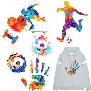2pcs Prajna Fire Soccer Iron on Transfers DIY T-shirt Football Player Heat Transfer Vinyl Thermal Washable Stickers on Clothing