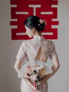 Dearest Peony Cherry Blossom Wedding Cheongsam New Bride Certificate Marriage Ceremony Enhanced Traditional Chinese Style Dress