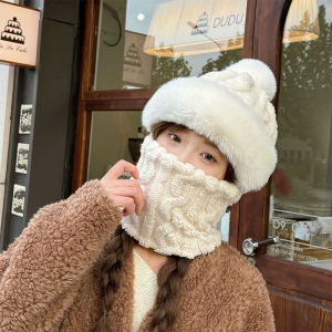 Winter Cycling Ear Protection Windproof Neck Warmer Face Mask Integrated Fleece Thickened Warm Head Cover Womens Style